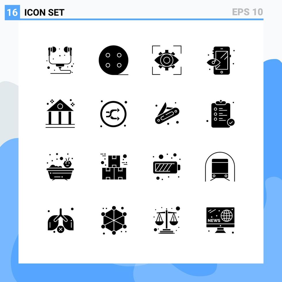 ensemble moderne de 16 glyphes et symboles solides tels que la mise au point de la banque financière prévisualiser les éléments de conception vectoriels modifiables créatifs vecteur
