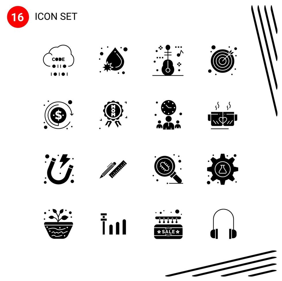 collection de 16 icônes vectorielles dans des symboles de glyphe parfaits pixle de style solide pour le web et les signes d'icônes solides mobiles sur fond blanc 16 icônes vecteur