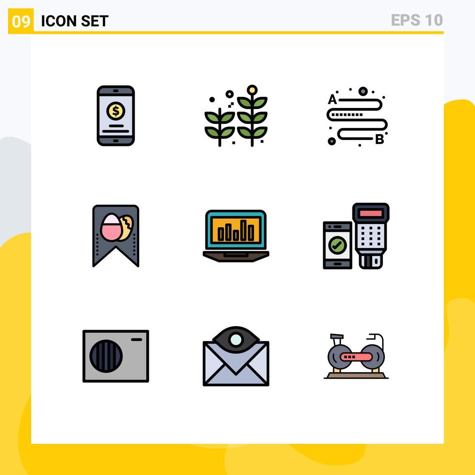 9 concept de couleur plate fillline pour les sites Web mobiles et applications statistiques analyse graphique de voyage oeuf éléments de conception vectoriels modifiables vecteur