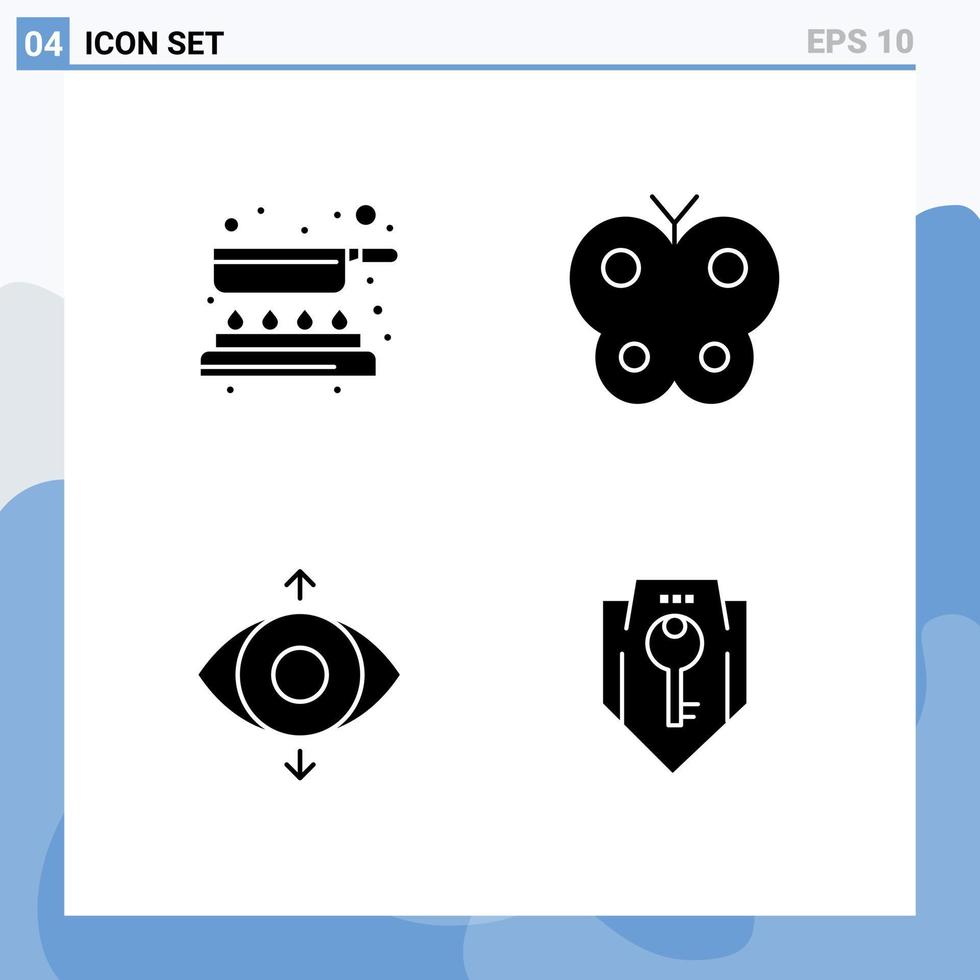 4 ensemble de glyphes solides universels pour les applications web et mobiles cuisinier focus frire accès de pâques éléments de conception vectoriels modifiables vecteur