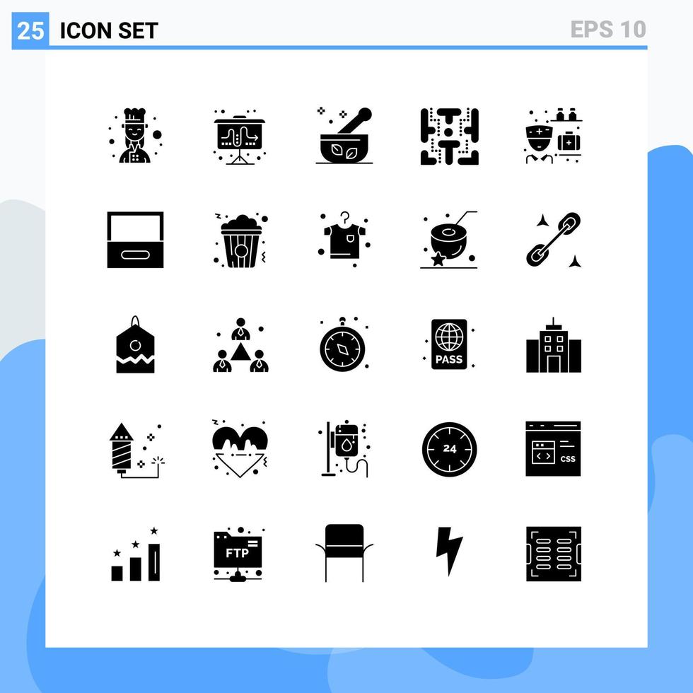 ensemble moderne de 25 glyphes et symboles solides tels que la médecine jouer à l'hôpital jeu labyrinthe éléments de conception vectoriels modifiables vecteur