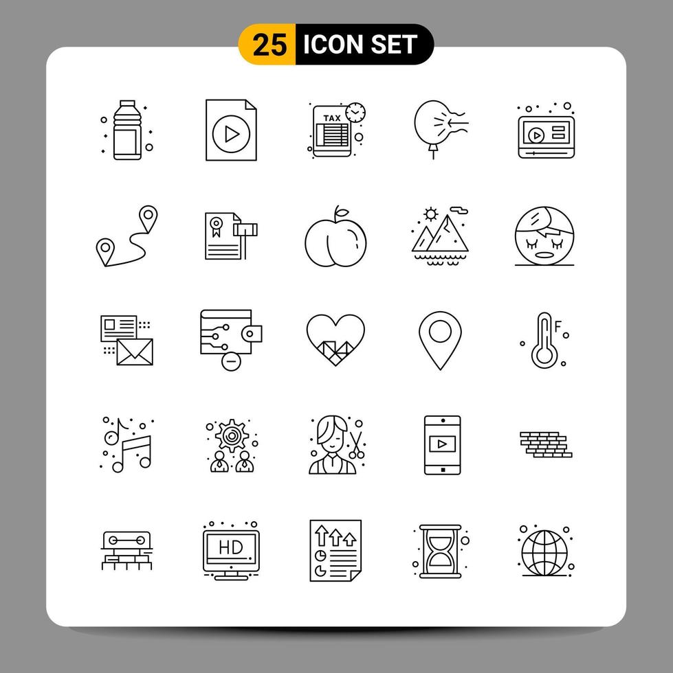 25 symboles de contour du pack d'icônes noires signes pour des conceptions réactives sur fond blanc 25 icônes définies vecteur