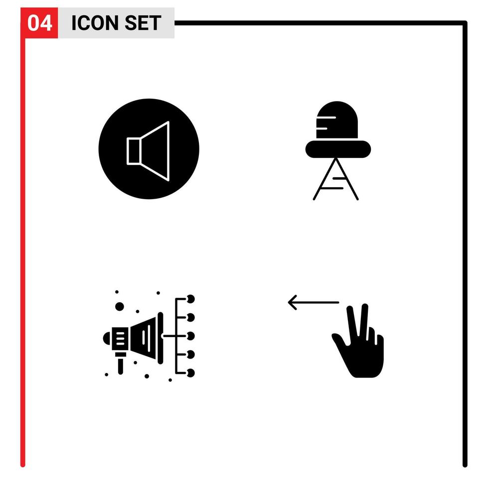 pack de signes et de symboles de glyphes solides modernes pour les supports d'impression web tels que les doigts sonores automatisation de la diode éléments de conception vectoriels modifiables à gauche vecteur