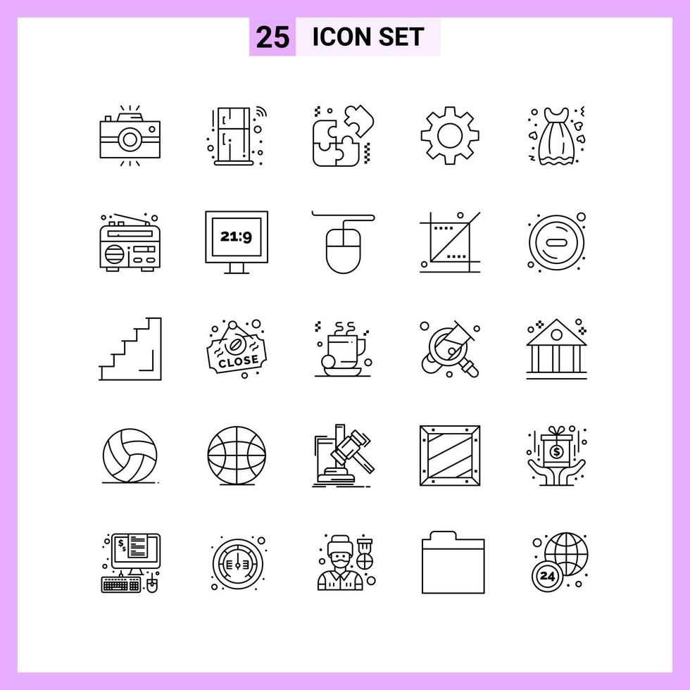 25 icônes dans les symboles de contour de style de ligne sur fond blanc signes vectoriels créatifs pour le web mobile et l'impression vecteur