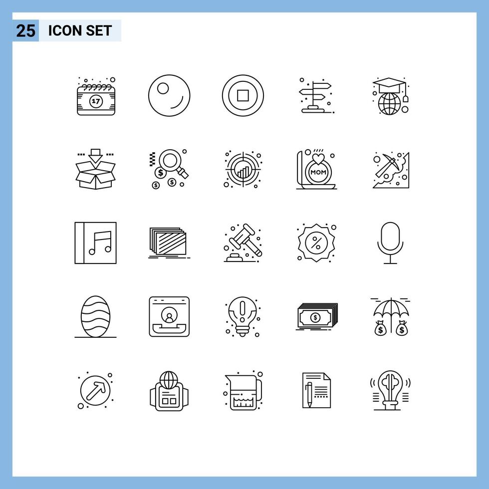 25 lignes universelles définies pour les applications web et mobiles flèche géographie interface éducation emplacement éléments de conception vectoriels modifiables vecteur