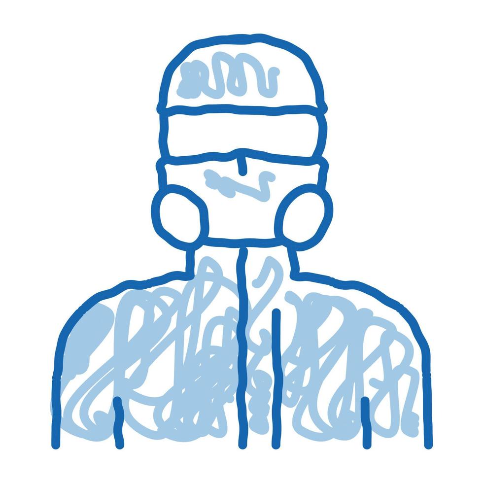 humain dans le masque de protection doodle icône illustration dessinée à la main vecteur