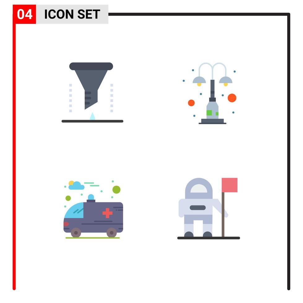 pack de lignes vectorielles modifiables de 4 icônes plates simples d'éléments de conception vectoriels modifiables de voiture de lumière de filtre de rue d'analyse chimique vecteur