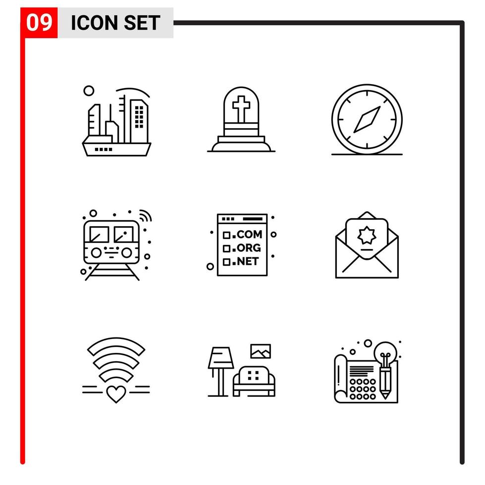 9 icônes générales pour la conception de sites Web d'impression et d'applications mobiles 9 signes de symboles de contour isolés sur fond blanc 9 pack d'icônes vecteur