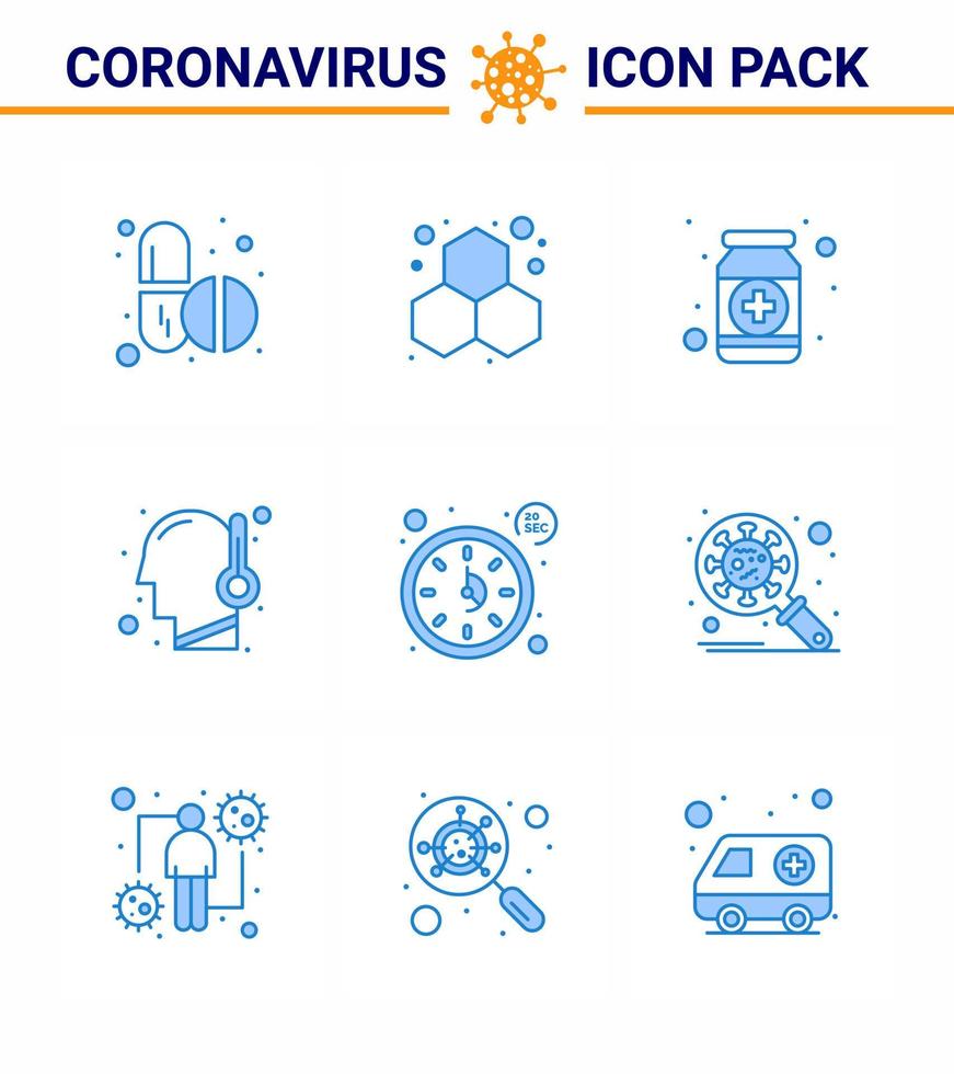 ensemble d'icônes covid19 pour l'infographie 9 pack bleu tel que la température des médicaments froids virus médecine coronavirus viral 2019nov éléments de conception de vecteur de maladie