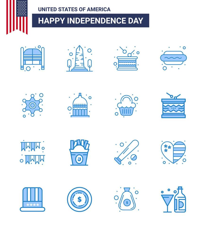 16 usa bleu signes célébration de la fête de l'indépendance symboles de nourriture hot dog usa indépendance vacances modifiable usa day vector design elements