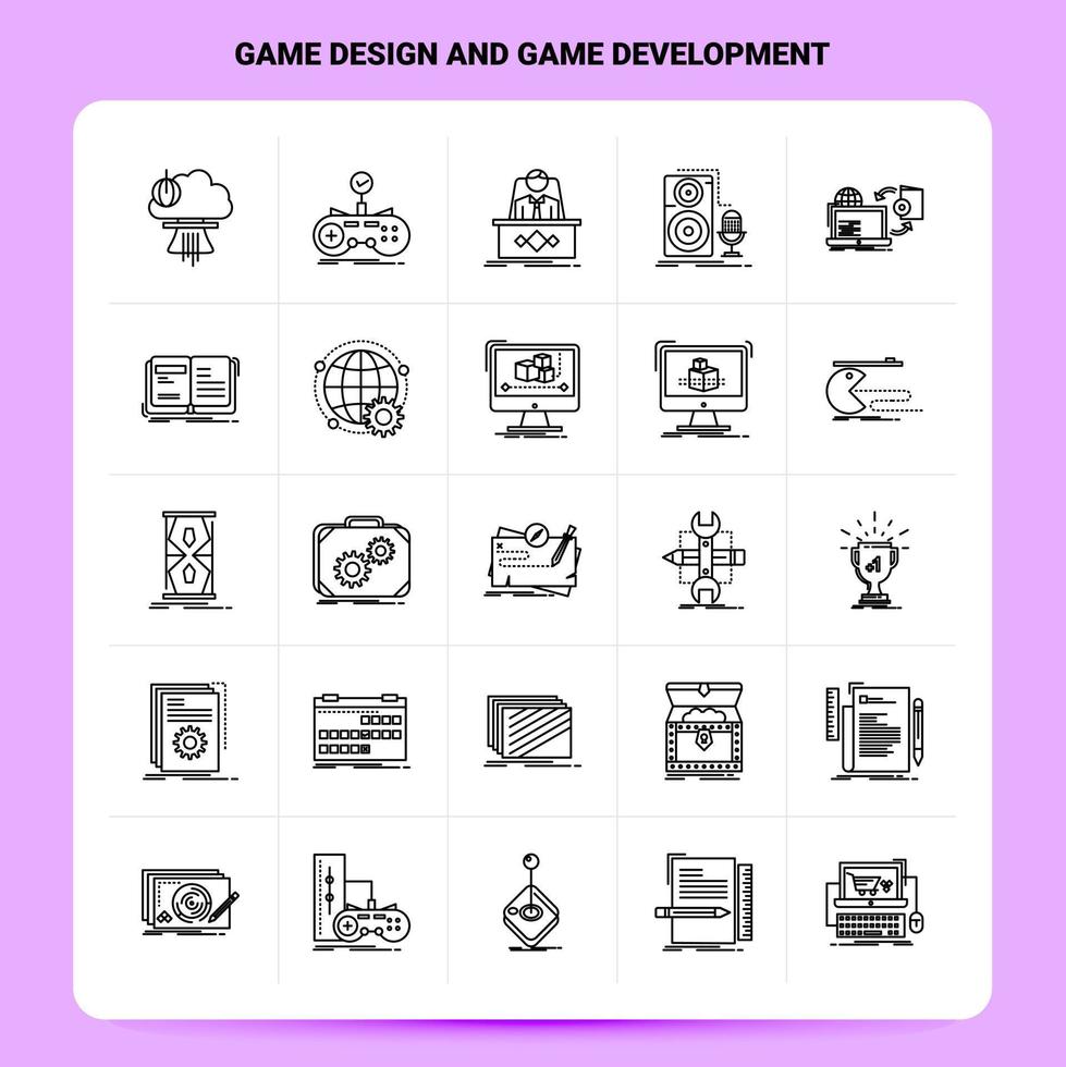 contour 25 jeu d'icônes de conception et de développement de jeux ensemble d'icônes vectorielles de conception de style de ligne noir ensemble de pictogrammes linéaires pack d'idées d'affaires web et mobile illustration vectorielle de conception vecteur