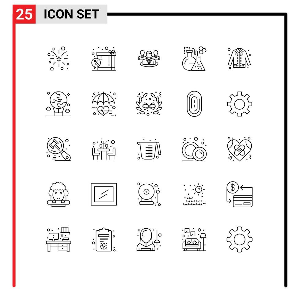 groupe de 25 lignes de signes et de symboles pour les éléments de conception vectoriels modifiables de la fiole d'essai du groupe de tubes de revêtement vecteur
