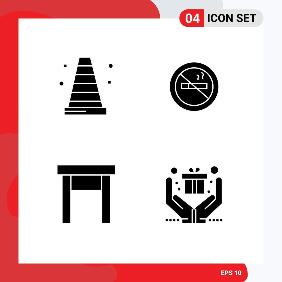 ensemble de pictogrammes de 4 glyphes solides simples d'appareils ménagers de construction non fumeur cadeau d'hôtel éléments de conception vectoriels modifiables vecteur