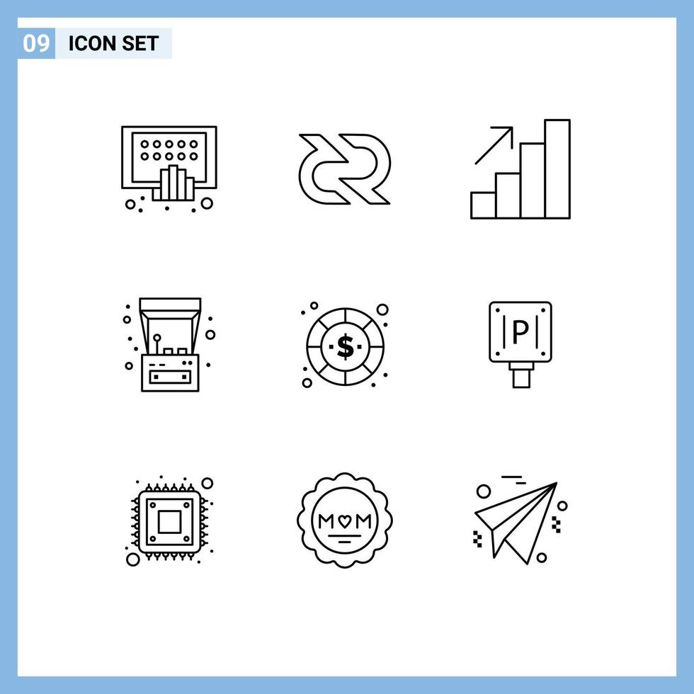 pack de 9 contours créatifs d'éléments de conception vectoriels modifiables de croissance amusante de jeu de pièces de monnaie vecteur