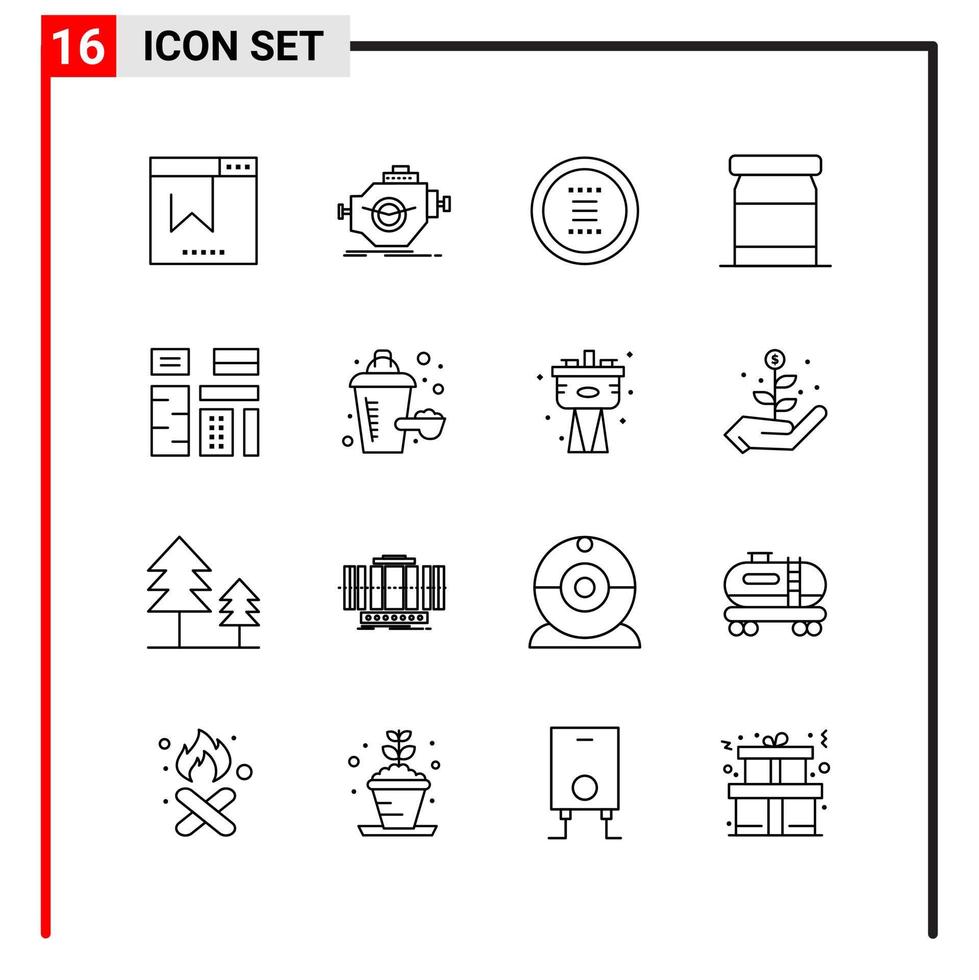 16 icônes générales pour la conception de sites Web d'impression et d'applications mobiles 16 symboles de contour signes isolés sur fond blanc pack de 16 icônes vecteur