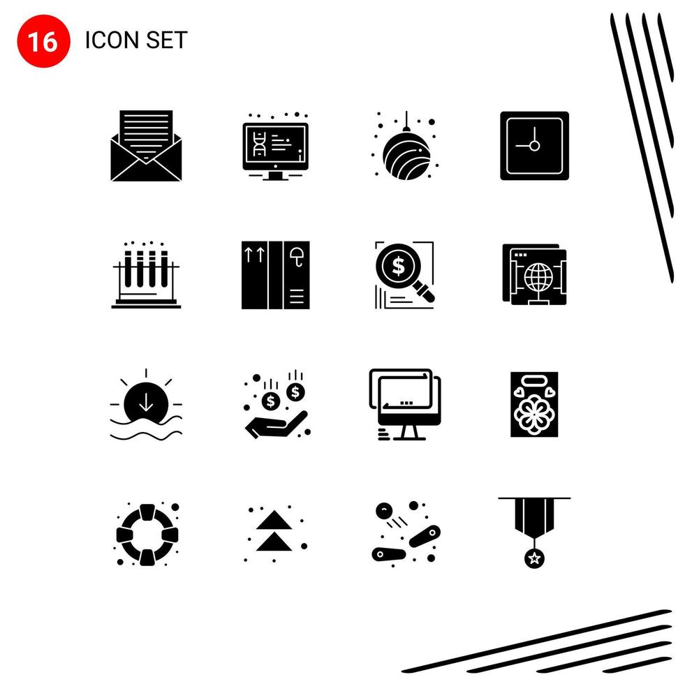 pack de 16 glyphes solides créatifs d'horloge moniteur année maison éléments de conception vectoriels modifiables vecteur