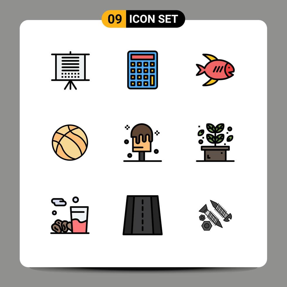 groupe de 9 signes et symboles de couleurs plates remplies pour les éléments de conception vectoriels modifiables de basket-ball de sport de la côte de la crème d'été vecteur