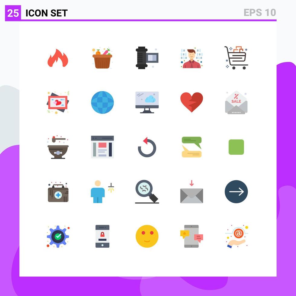25 concept de couleur plate pour les sites Web mobiles et applications commerce acheter ancien appareil photo rouleau panier programmeur éléments de conception vectoriels modifiables vecteur