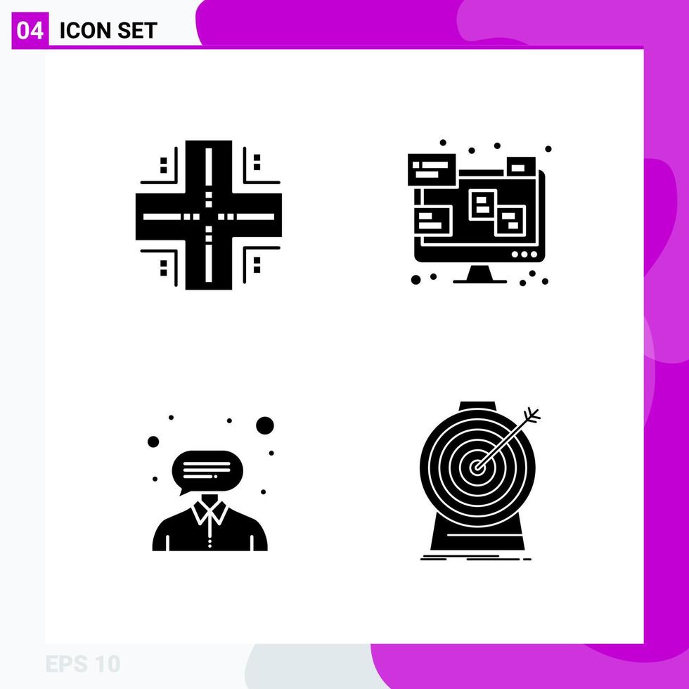 ensemble d'icônes solides pack de 4 icônes de glyphes isolés sur fond blanc pour l'impression web et mobile vecteur