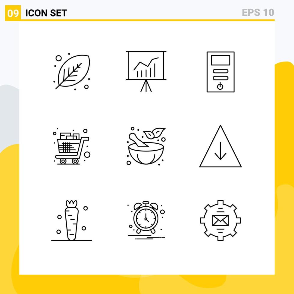 ensemble de 9 symboles d'icônes d'interface utilisateur modernes signes pour chariot épicerie présentation stabilisateur complet éléments de conception vectoriels modifiables vecteur