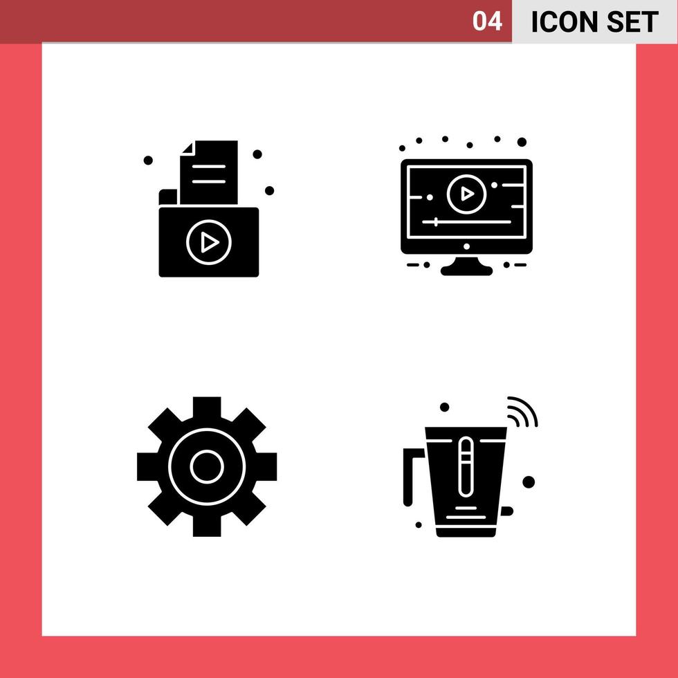 pack de 4 glyphes solides créatifs d'éléments de conception vectoriels modifiables en ligne de bureau de médias de document vecteur