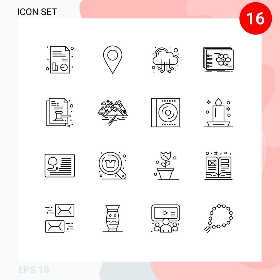 ensemble de 16 symboles d'icônes d'interface utilisateur modernes signes pour le serveur d'enchères de documents stratégie tactique éléments de conception vectoriels modifiables vecteur