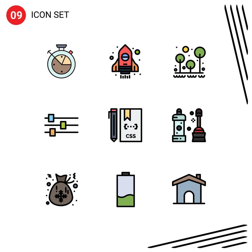ensemble moderne de 9 couleurs et symboles plats remplis tels que la conception d'outils de forêt de code css éléments de conception vectoriels modifiables vecteur