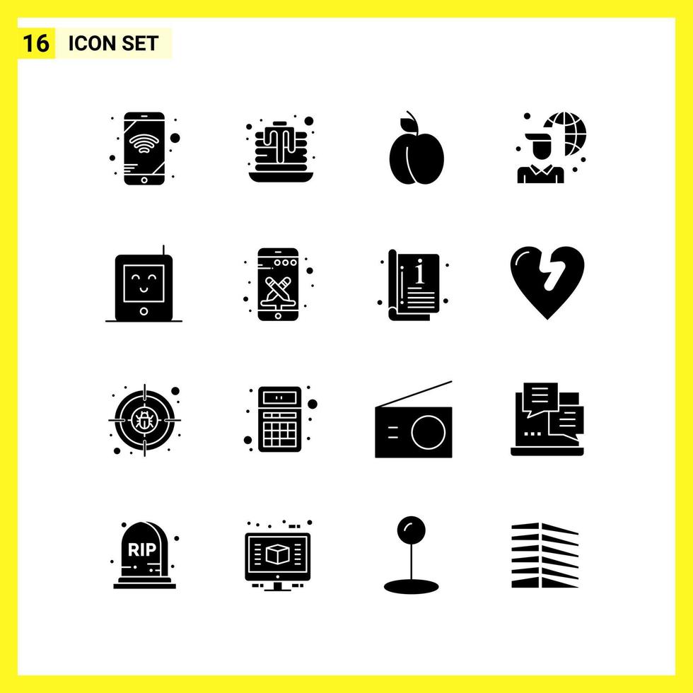 16 symboles solides simples ensemble d'icônes signe de glyphe sur fond blanc pour la conception de sites Web, applications mobiles et supports d'impression vecteur