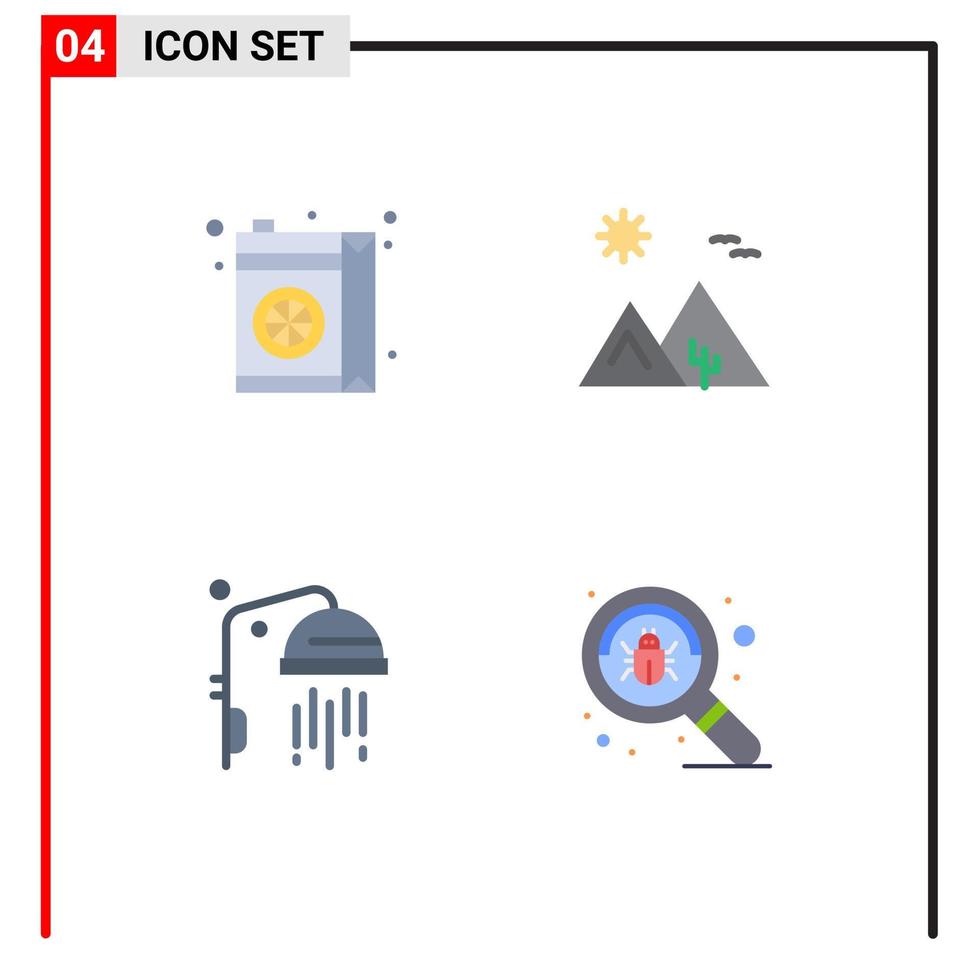 ensemble de pictogrammes de 4 icônes plates simples de boisson salle de bains douche du désert orange éléments de conception vectoriels modifiables vecteur