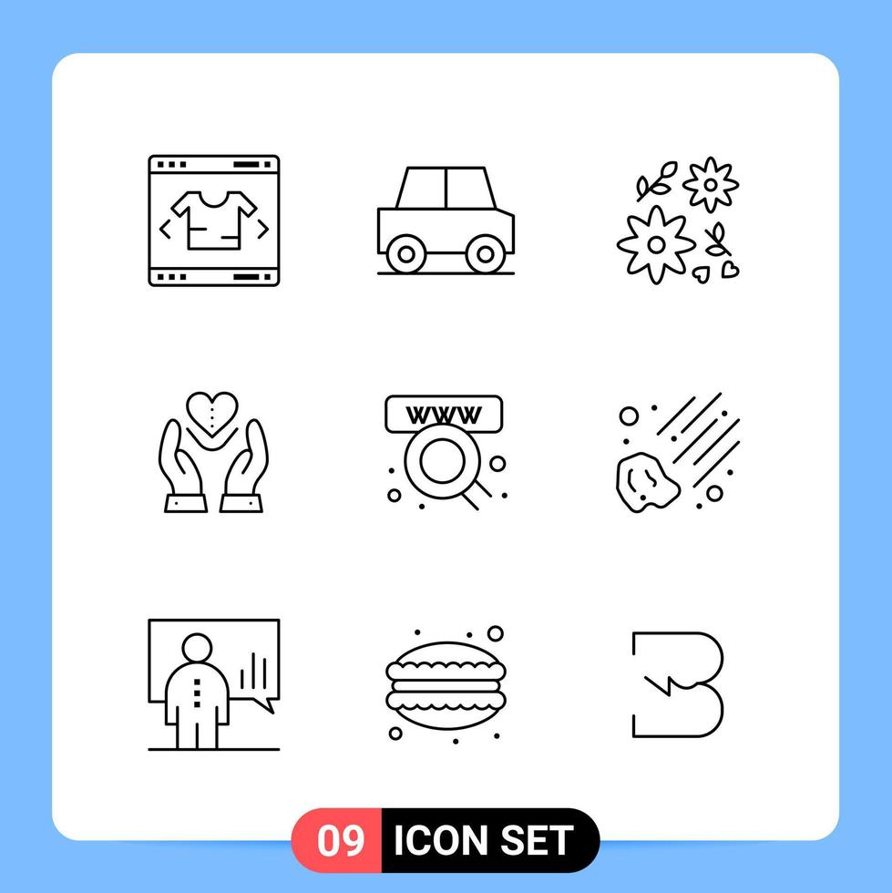 Pack d'icônes noires de 9 lignes symboles de contour pour les applications mobiles isolés sur fond blanc 9 icônes définies vecteur