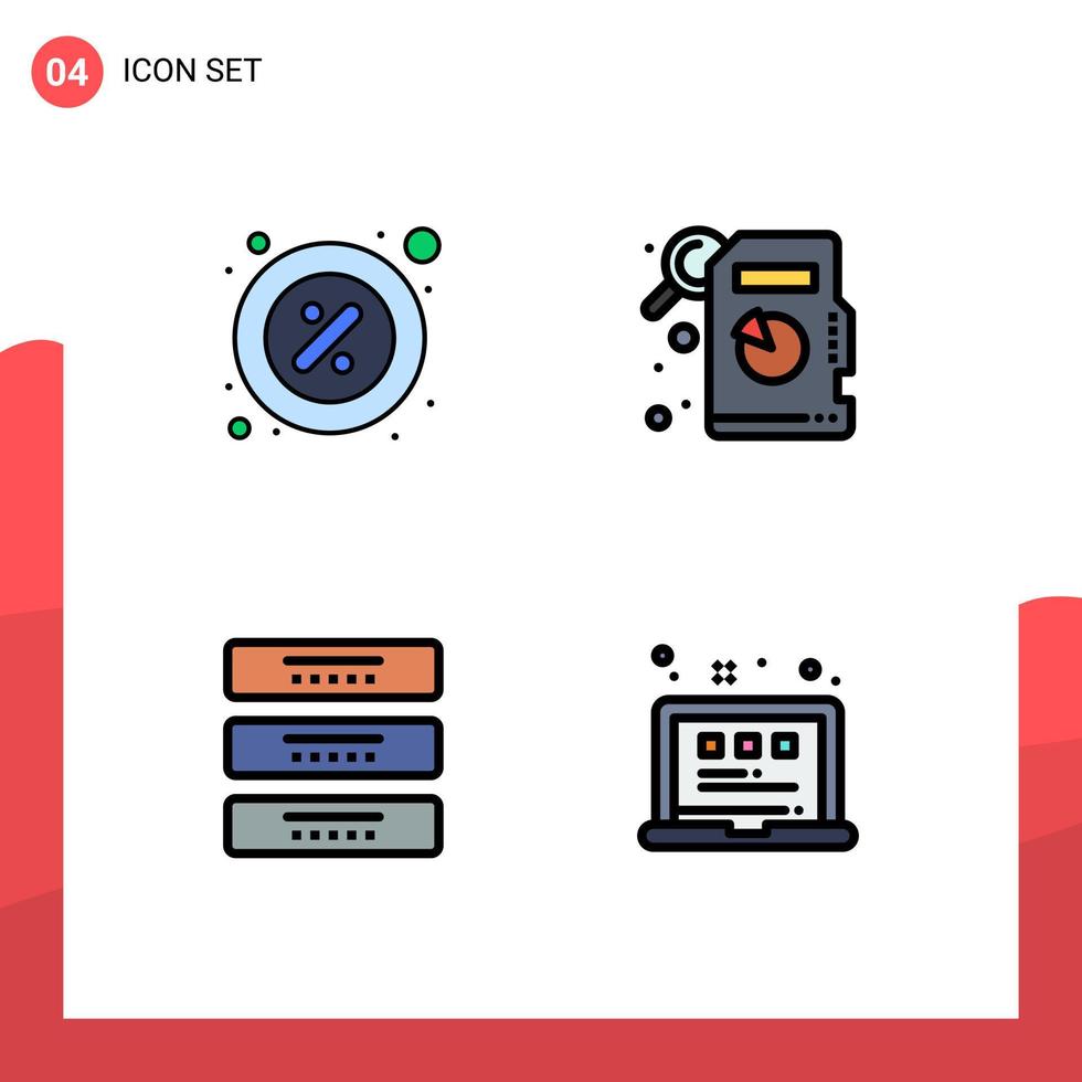 4 concept de couleur plate fillline pour les sites Web mobiles et les applications pièce de tiroir de réduction analyse statistique éléments de conception vectoriels modifiables à l'intérieur vecteur