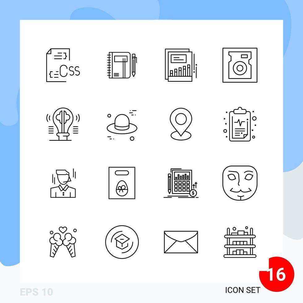 pack moderne de 16 symboles de contour de ligne d'icônes isolés sur fond blanc pour la conception de sites Web vecteur