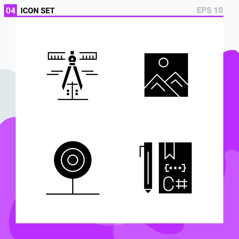 ensemble de 4 icônes de style solide symboles de glyphes créatifs pour la conception de sites Web et les applications mobiles signe d'icône solide simple isolé sur fond blanc 4 icônes vecteur