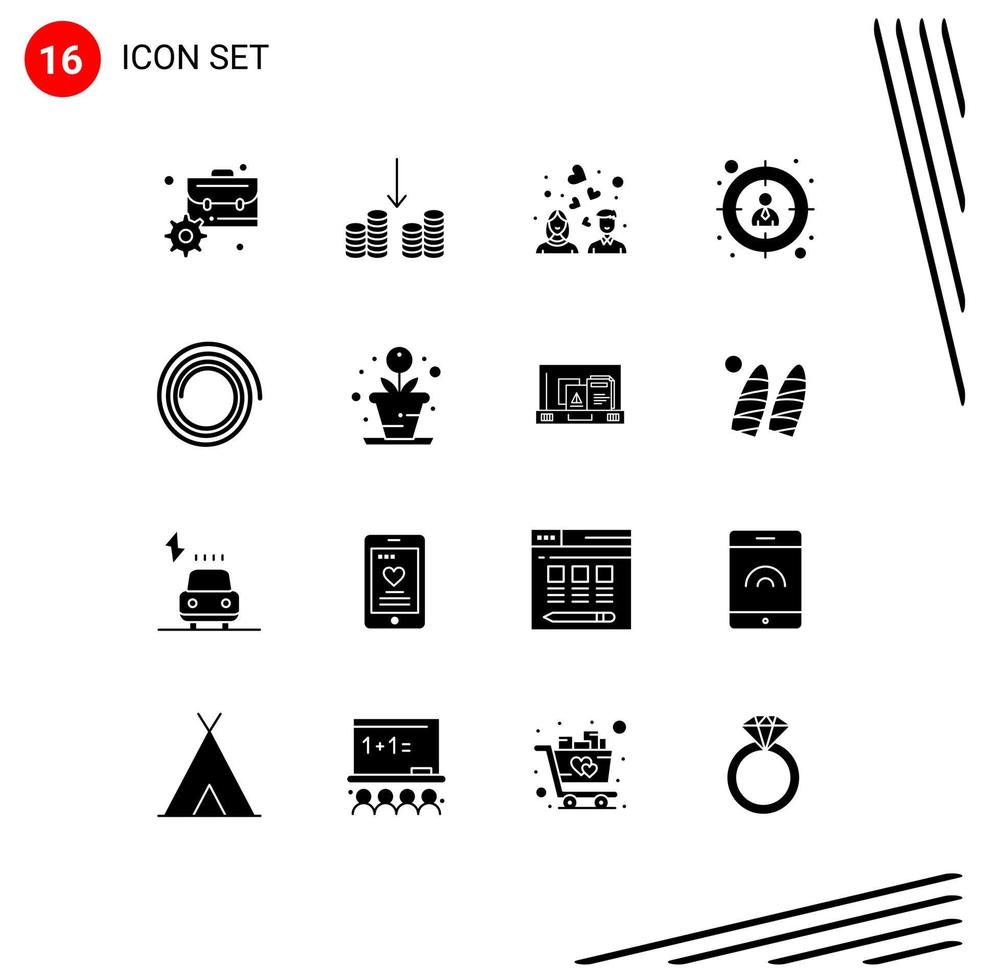 pack d'icônes vectorielles stock de 16 signes et symboles de ligne pour le processus de recherche de forme d'amour en spirale éléments de conception vectoriels modifiables vecteur