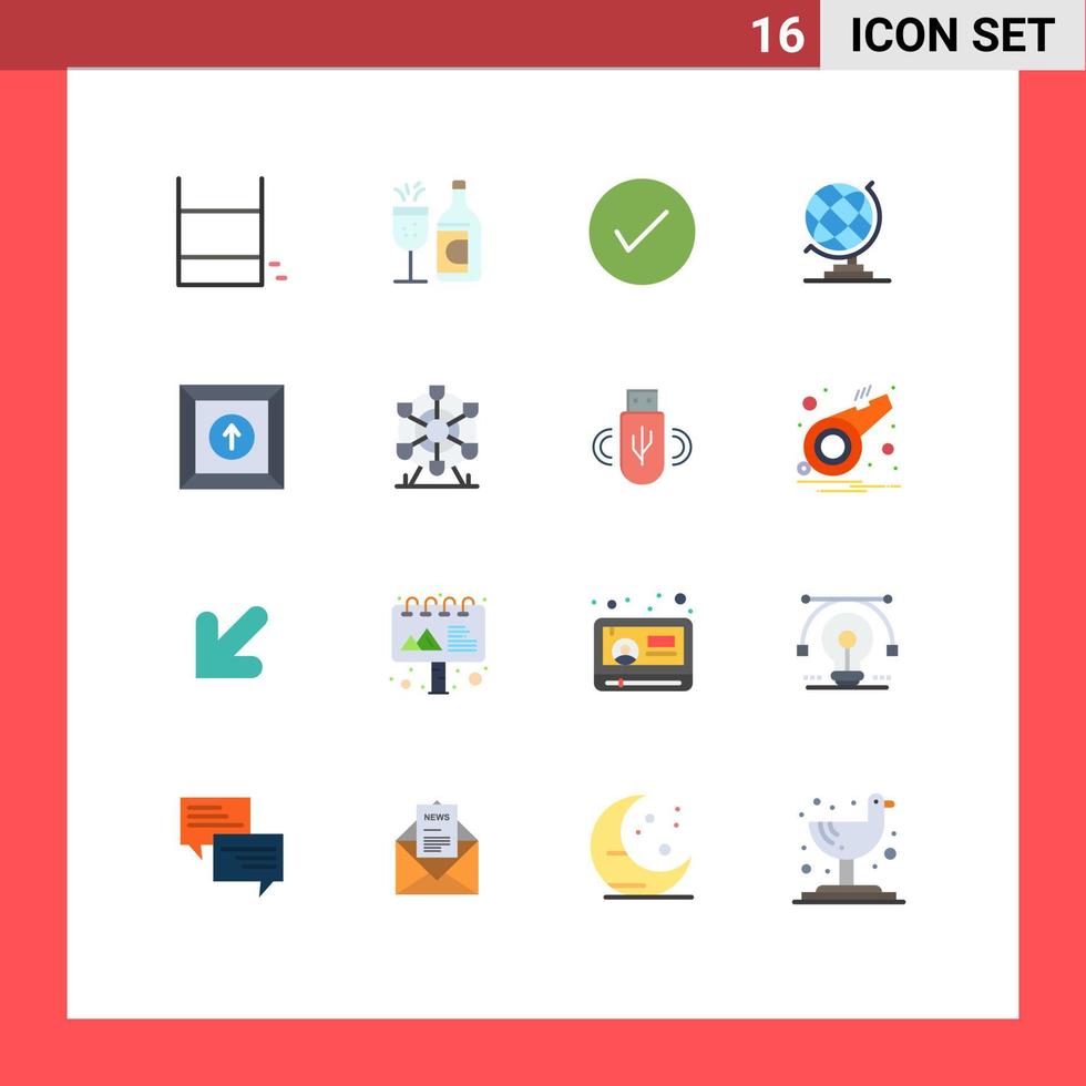 ensemble moderne de 16 couleurs et symboles plats tels que produit globe flèche géographie cocher pack modifiable d'éléments de conception de vecteur créatif