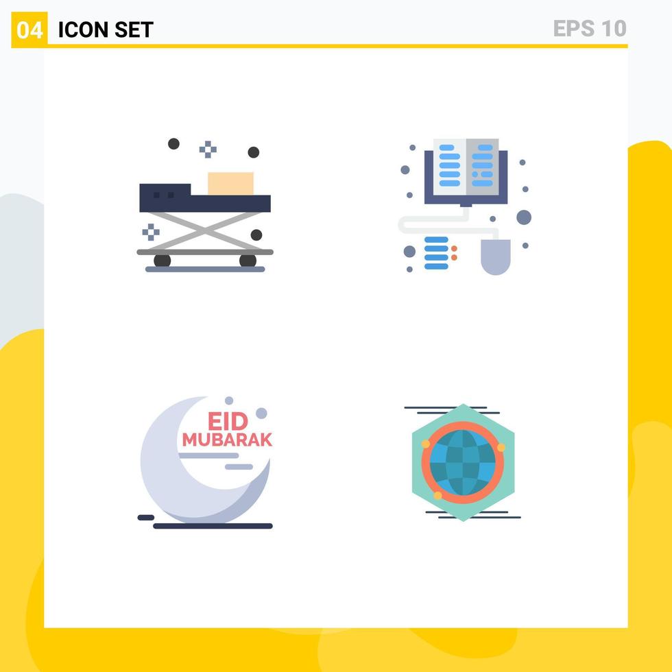ensemble de 4 icônes vectorielles plates sur la grille pour l'ambulance mubarak médecine apprentissage à distance crescent éléments de conception vectoriels modifiables vecteur