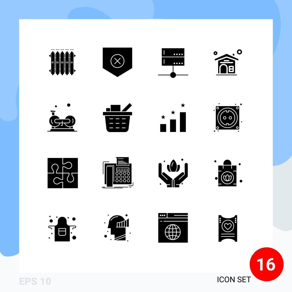 groupe de 16 signes et symboles de glyphes solides pour le cyclisme maison x éléments de conception vectoriels modifiables du serveur domestique vecteur