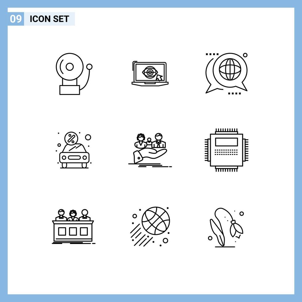 ensemble moderne de 9 contours et symboles tels que l'assurance présente discussion argent voiture éléments de conception vectoriels modifiables vecteur