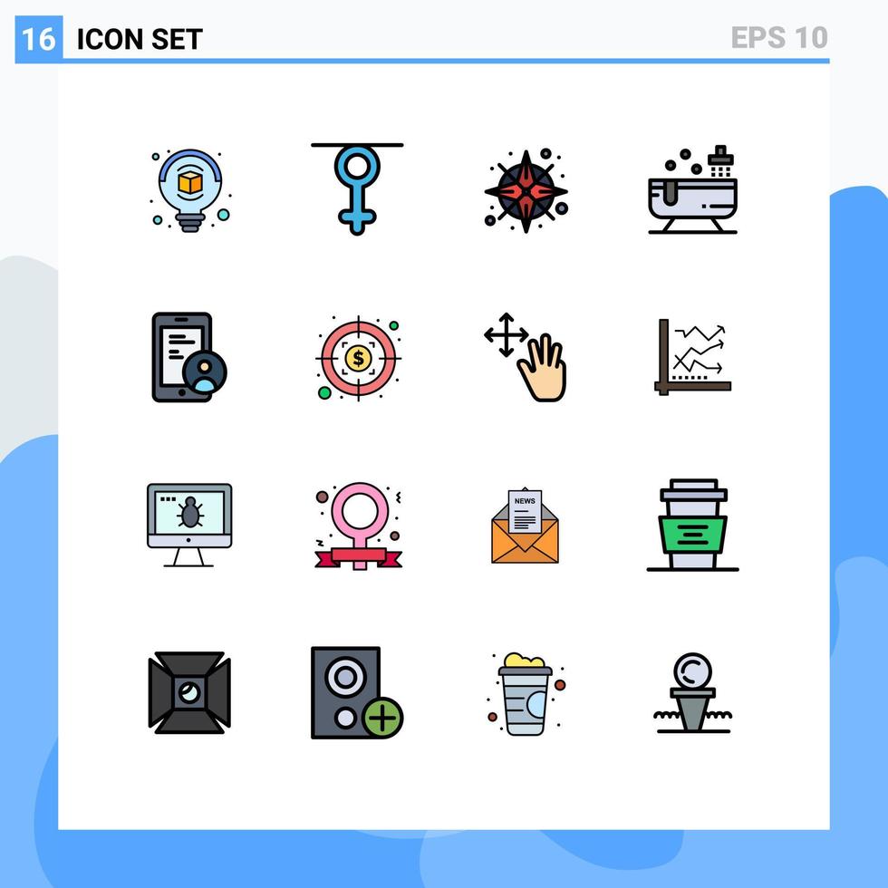 groupe de 16 lignes modernes remplies de couleurs plates définies pour la sécurité gdpr gps baignoire d'eau éléments de conception vectoriels créatifs modifiables vecteur