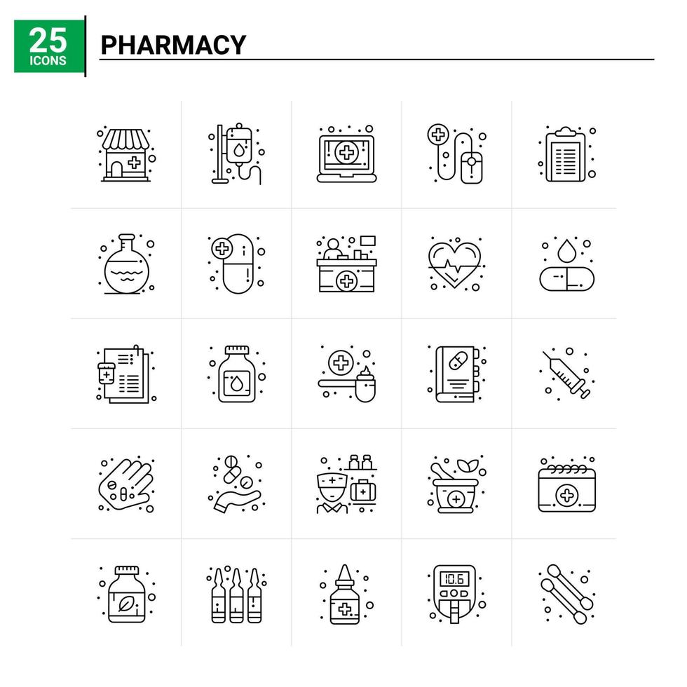 25 pharmacie icon set vector background