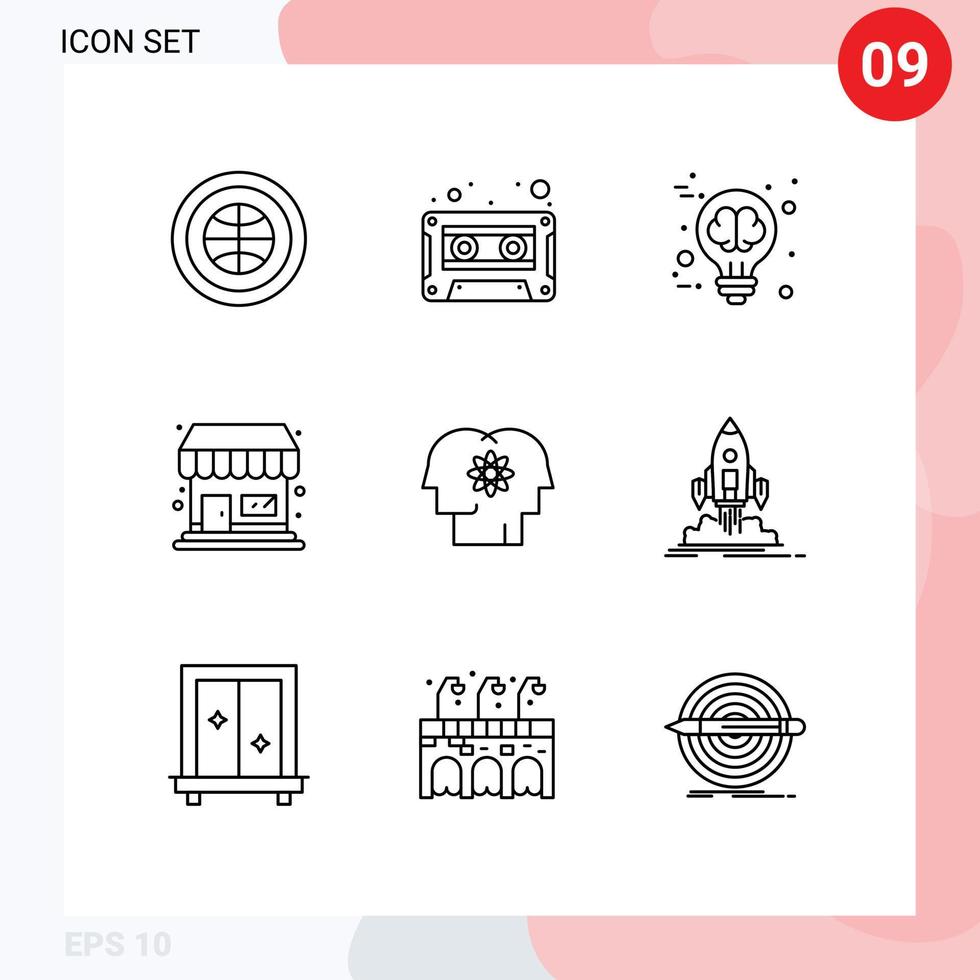 9 signes de contour universel symboles de magasin de bandes de supermarché humain remue-méninges éléments de conception vectoriels modifiables vecteur