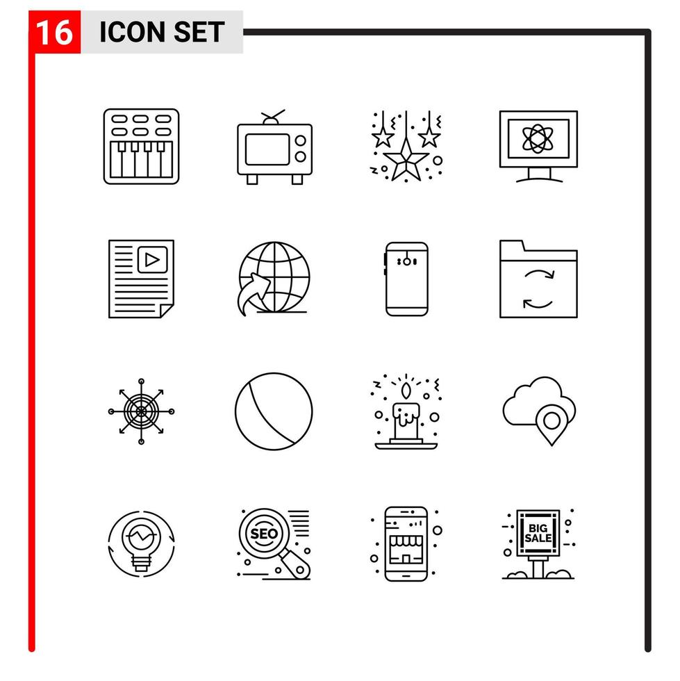 16 icônes générales pour la conception de sites Web d'impression et d'applications mobiles 16 symboles de contour signes isolés sur fond blanc pack de 16 icônes vecteur