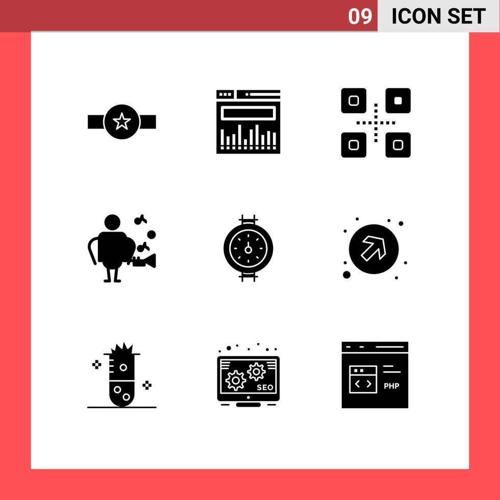 interface mobile glyphe solide ensemble de 9 pictogrammes d'éléments de conception vectorielle modifiables d'artiste de chanteur de poisson de jauge de tuyau vecteur