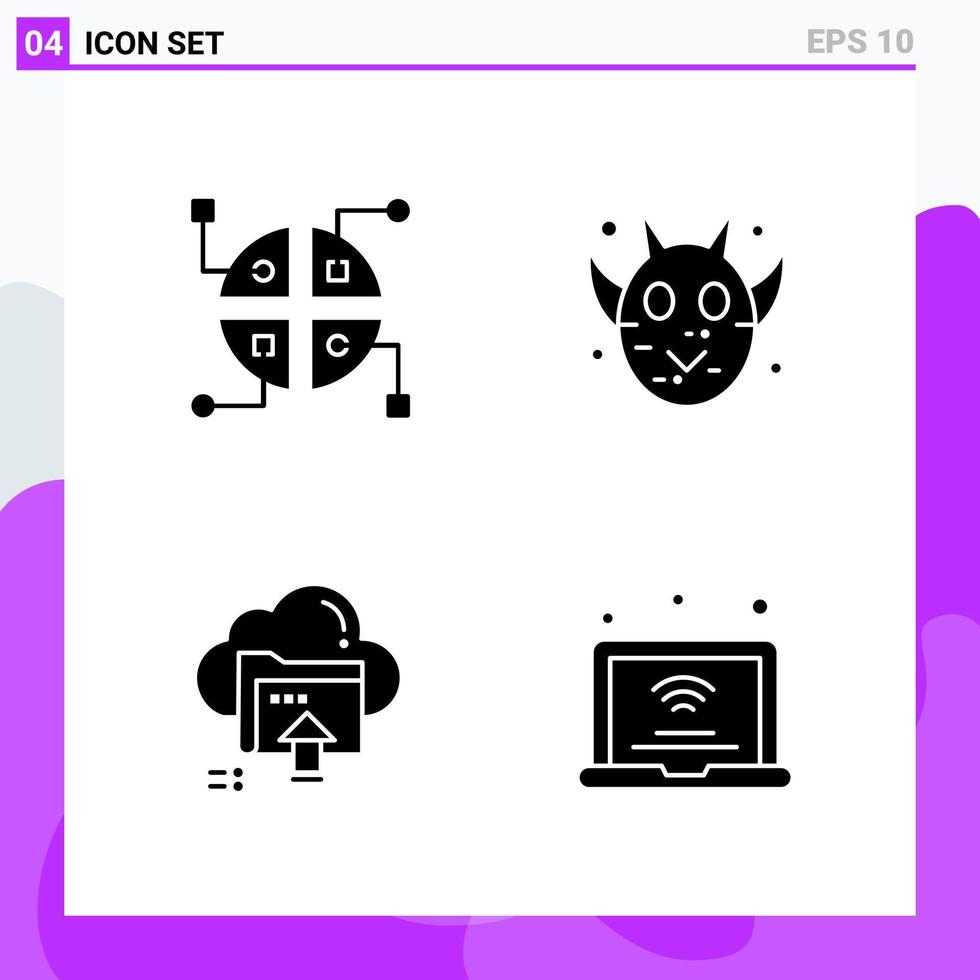 ensemble de 4 icônes de style solide symboles de glyphes créatifs pour la conception de sites Web et les applications mobiles signe d'icône solide simple isolé sur fond blanc 4 icônes vecteur