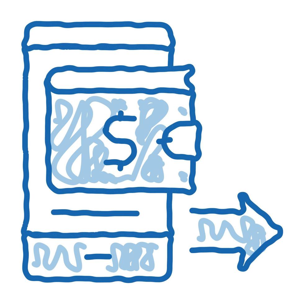 paiement par carte via smartphone doodle icône illustration dessinée à la main vecteur