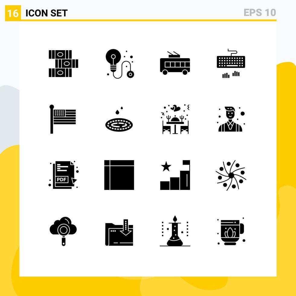 pack de lignes vectorielles modifiables de 16 glyphes solides simples des états des états-unis éléments de conception vectoriels modifiables de type drapeau de chariot vecteur