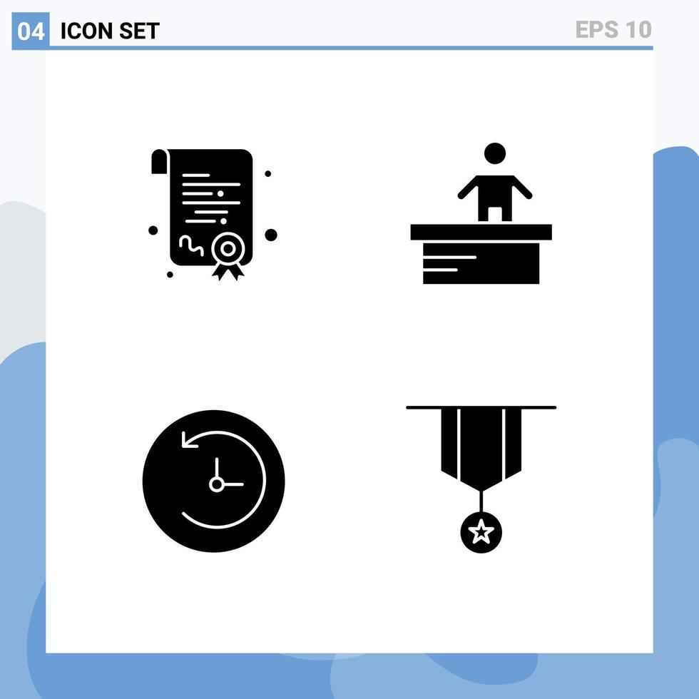 groupe de 4 signes et symboles de glyphes solides pour la certification time machine caissier travailleur décoration éléments de conception vectoriels modifiables vecteur