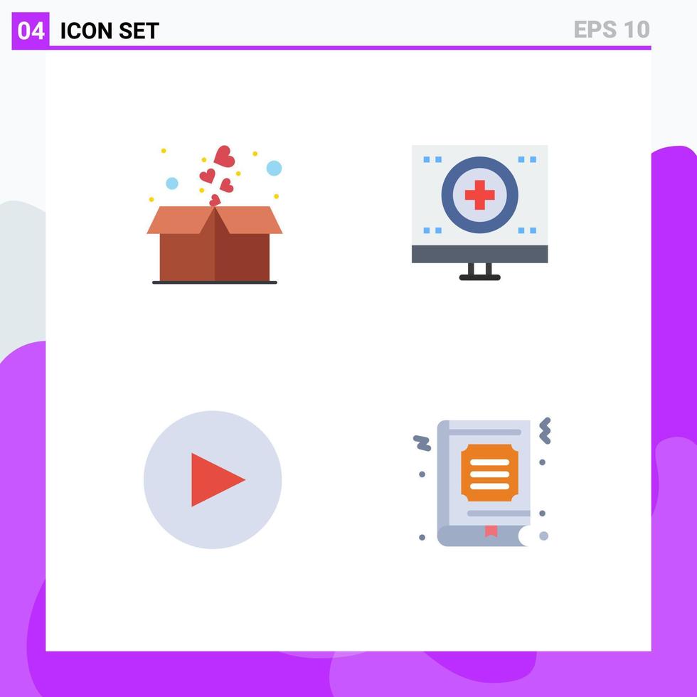ensemble de 4 symboles d'icônes d'interface utilisateur modernes signes pour boîte cercle paquet coeur livre éléments de conception vectoriels modifiables vecteur