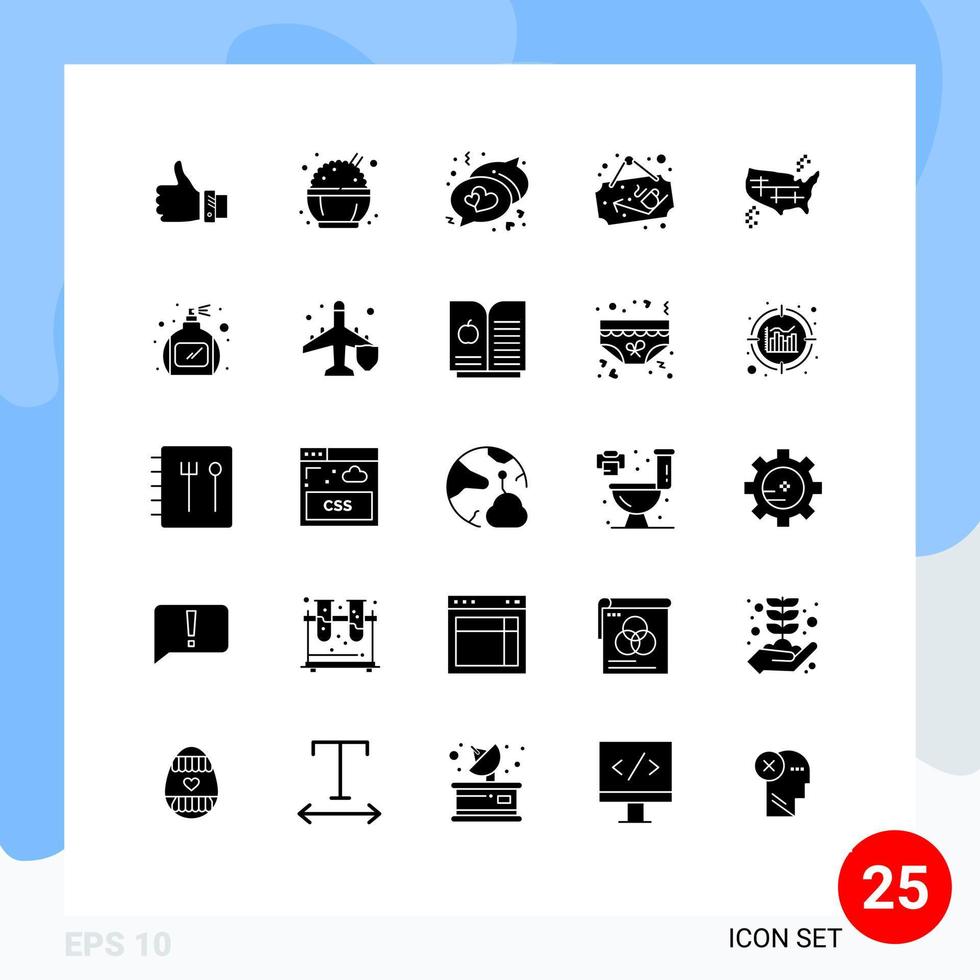 pack de 25 glyphes solides créatifs d'éléments de conception vectorielle modifiables de carte vecteur