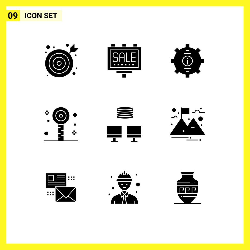 ensemble de 9 symboles d'icônes d'interface utilisateur modernes signes pour la base de données été client partie amusant éléments de conception vectoriels modifiables vecteur